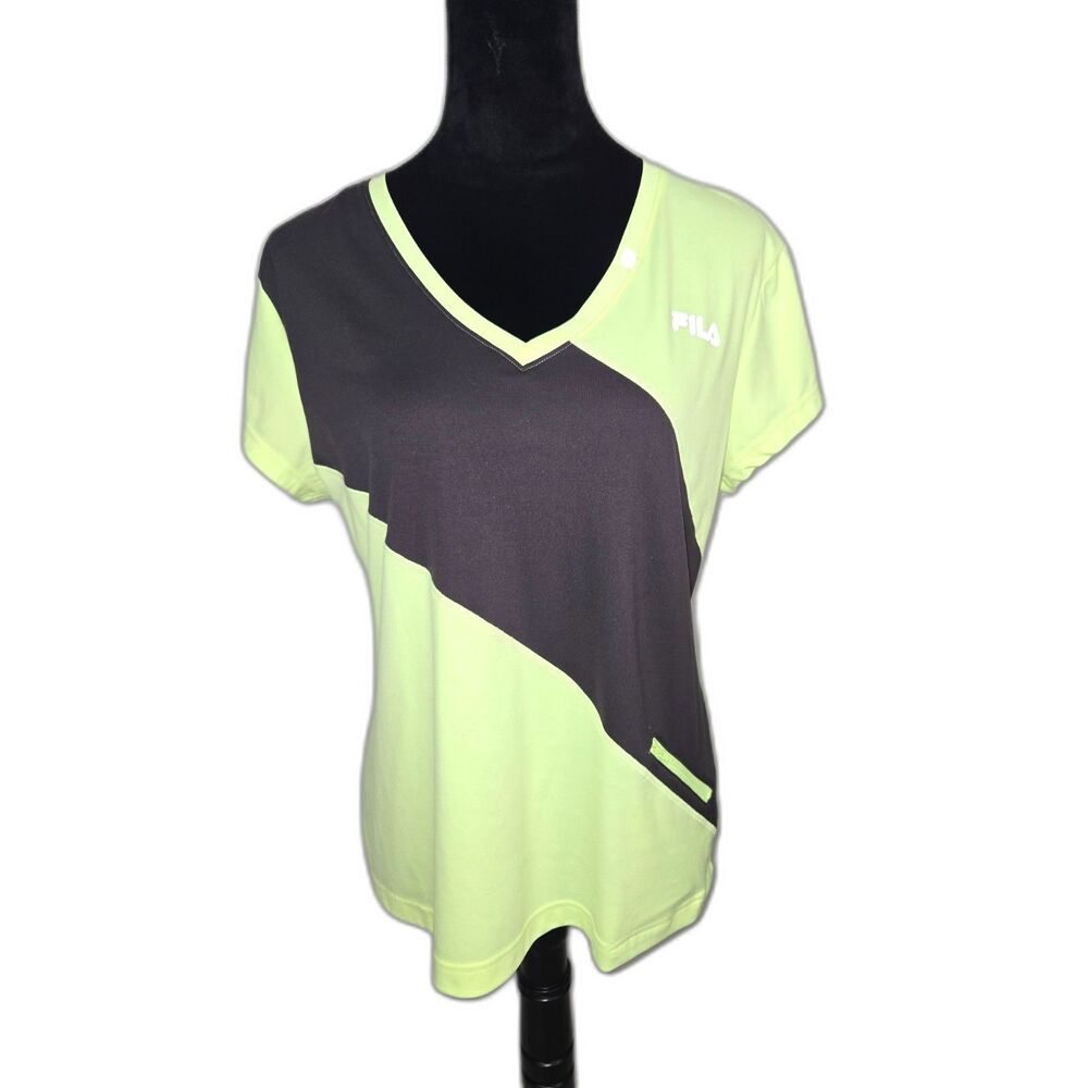 FILA Women's Performance Running Shirt Yellow/Black with Zippered Pocket Size XL